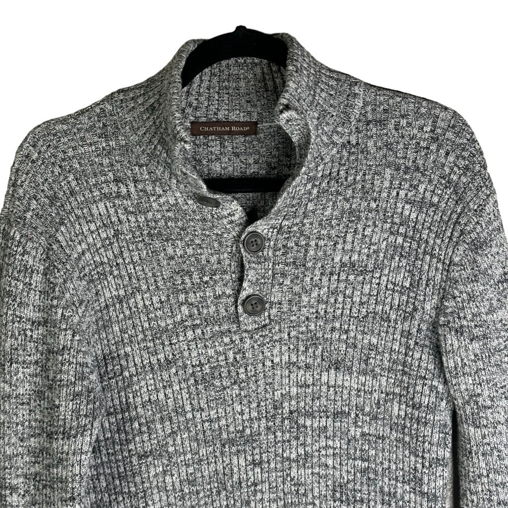 Chatham Road Heathered Gray Four Button Henley Sweater w/ Stand Up Collar Small